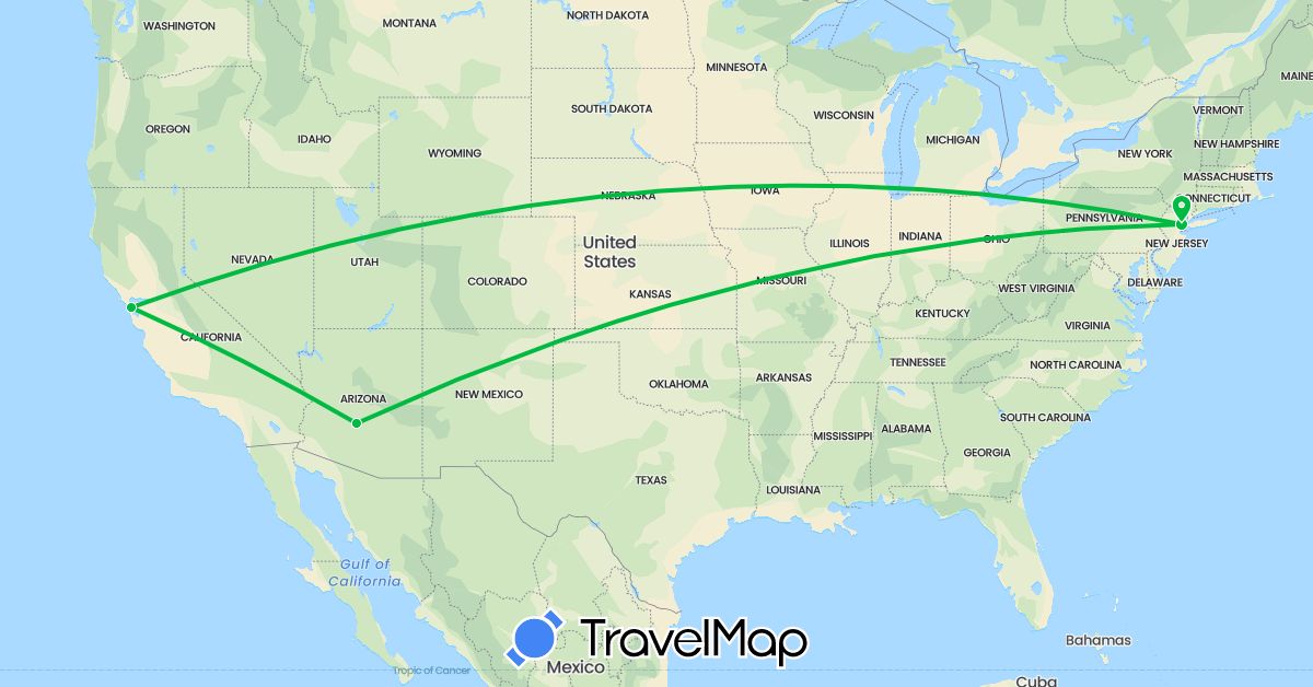 TravelMap itinerary: driving, bus in United States (North America)